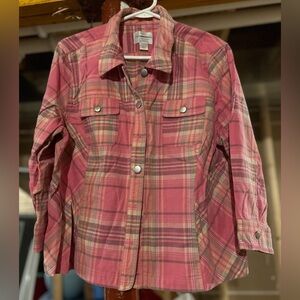 Christopher and Banks lightweight shacket size XL, pink/multi plaid, like new